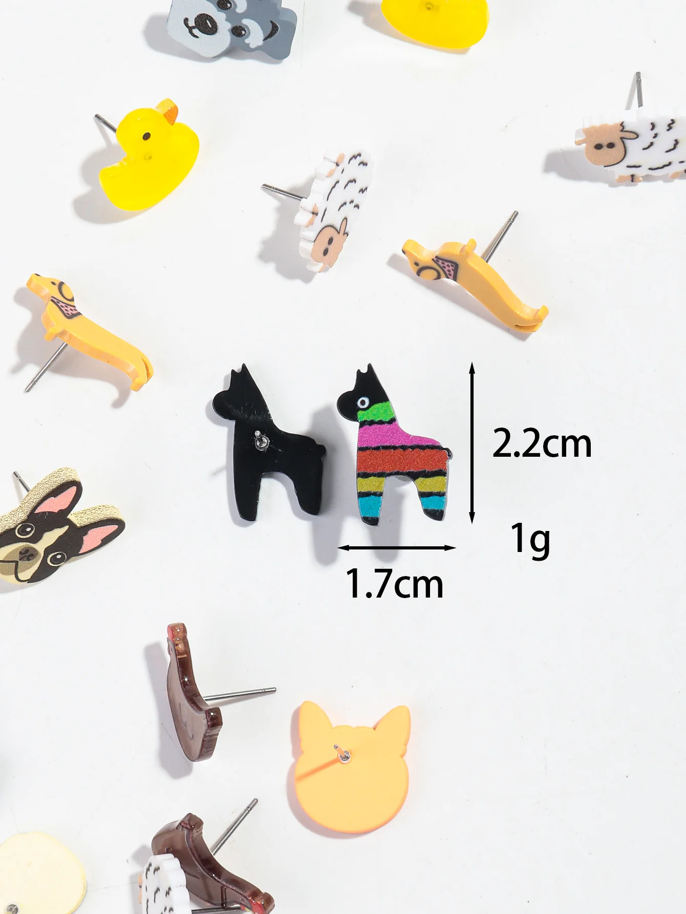 New Cute Cartoon Dog Acrylic Mini Stud Earrings for Women Girls Lovely Sheep Chicken Duck Print Earring 2024 Trend Jewelry Gift