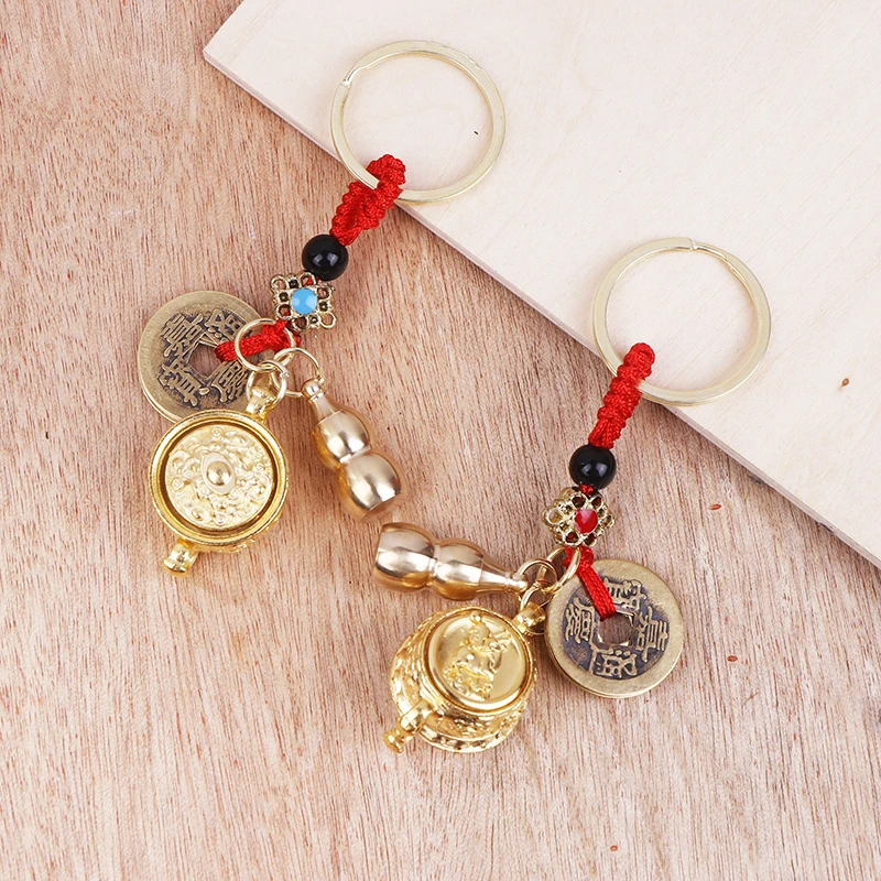 Creative Zodiac Cornucopia Keychain Large Copper Gourd With Chinese Feng Shui Coins Chinese Style Lucky Pendant Keychain