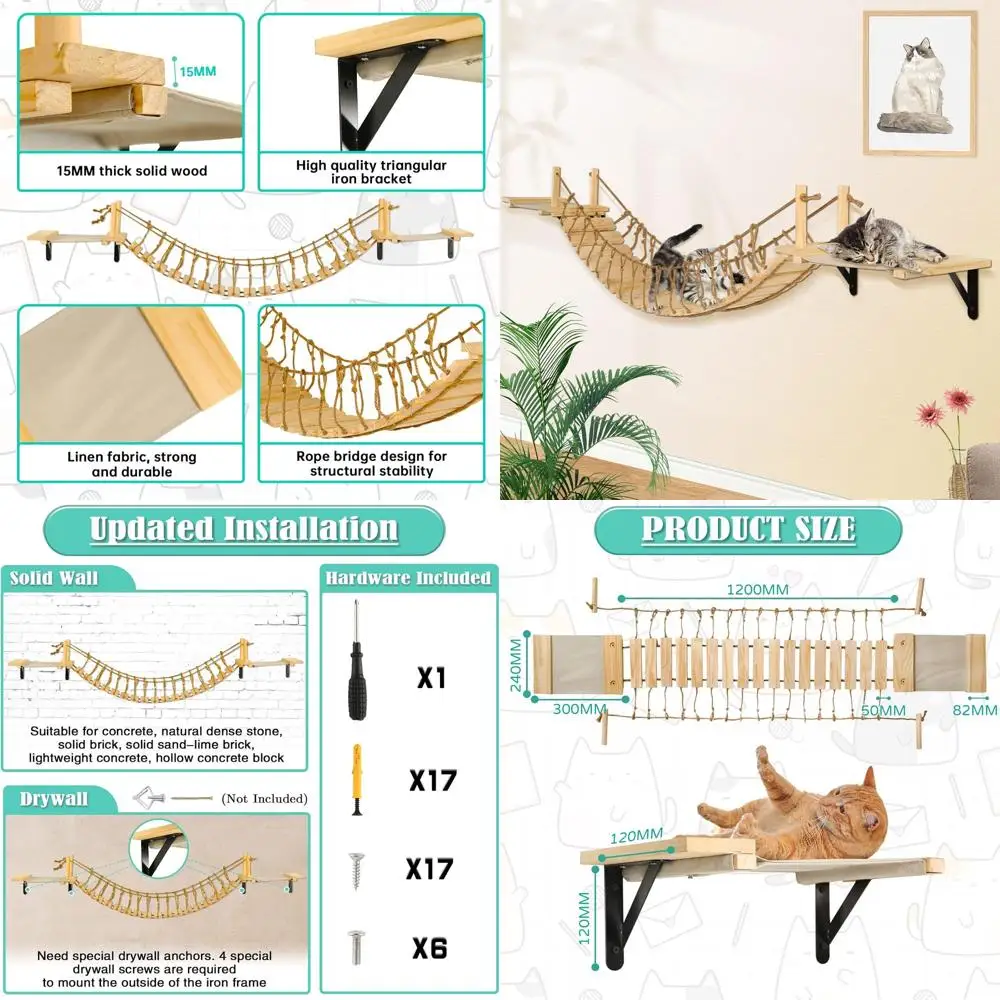 

70 Wall-Mounted Cat Tree with Hammock, Bridge, and Cloud Shelves