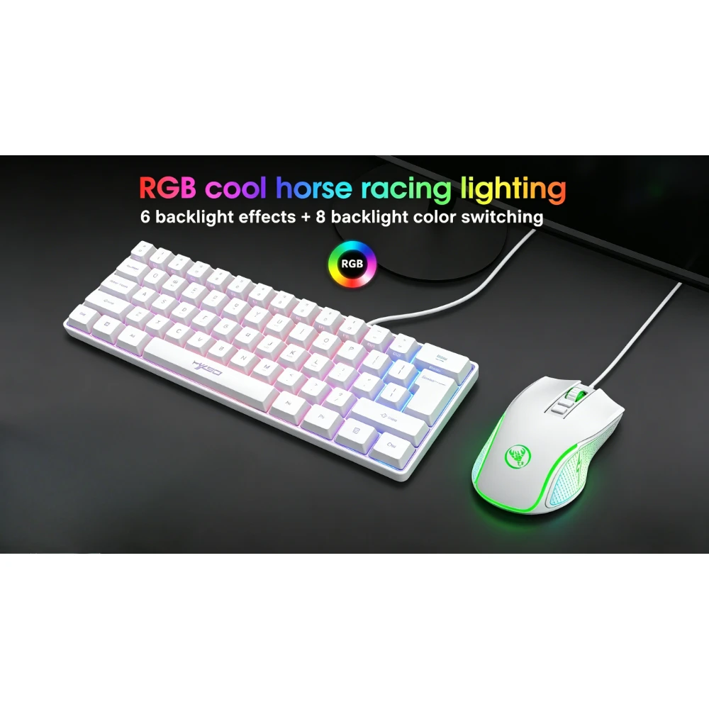 

Teclado membrane 61-key Gamer keyboard mouse set RGB backlit keyboard colorful luminous 6-key gaming mouse keyboards wired t