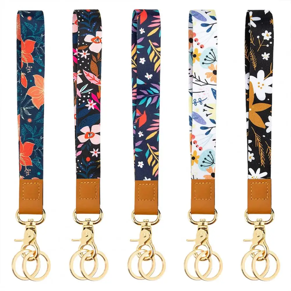 Long Lasting 1 Set Novel Comfortable Touch Card Holder Lanyard Floral Printing Daily Use