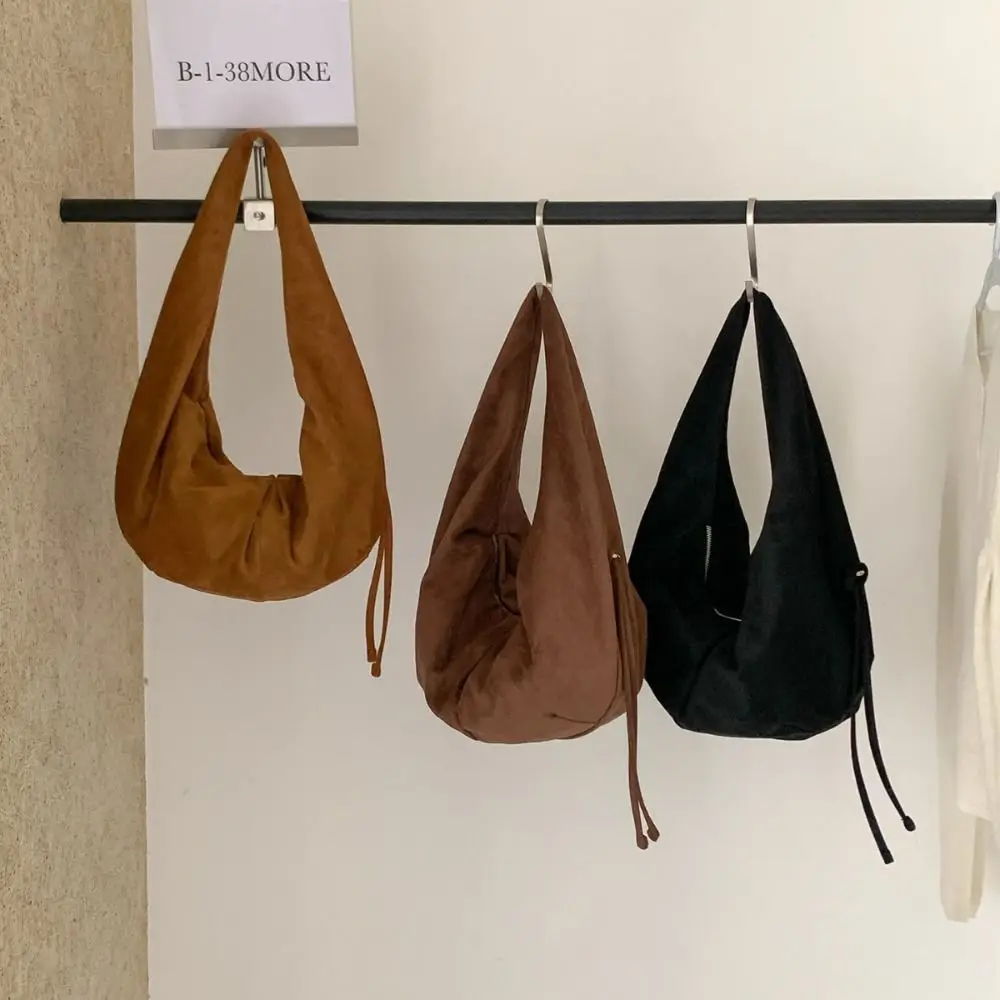 

Simple Handbag Suede Shoulder Bag Solid Color Fashion Ladies Crescent Bag Korean Style Large Capacity Hobo Bag Autumn and Winter