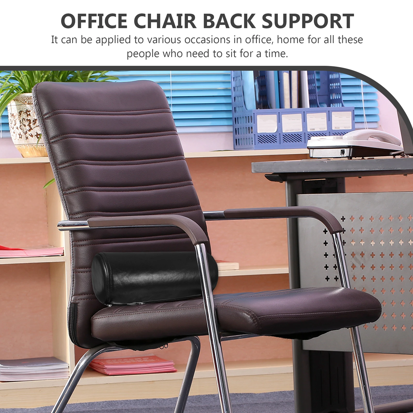 

1PC Black 12x30cm Lumbar Support Pillow for Office Chair Car Home Use Multifunctional Back Rest Cushion with Clips