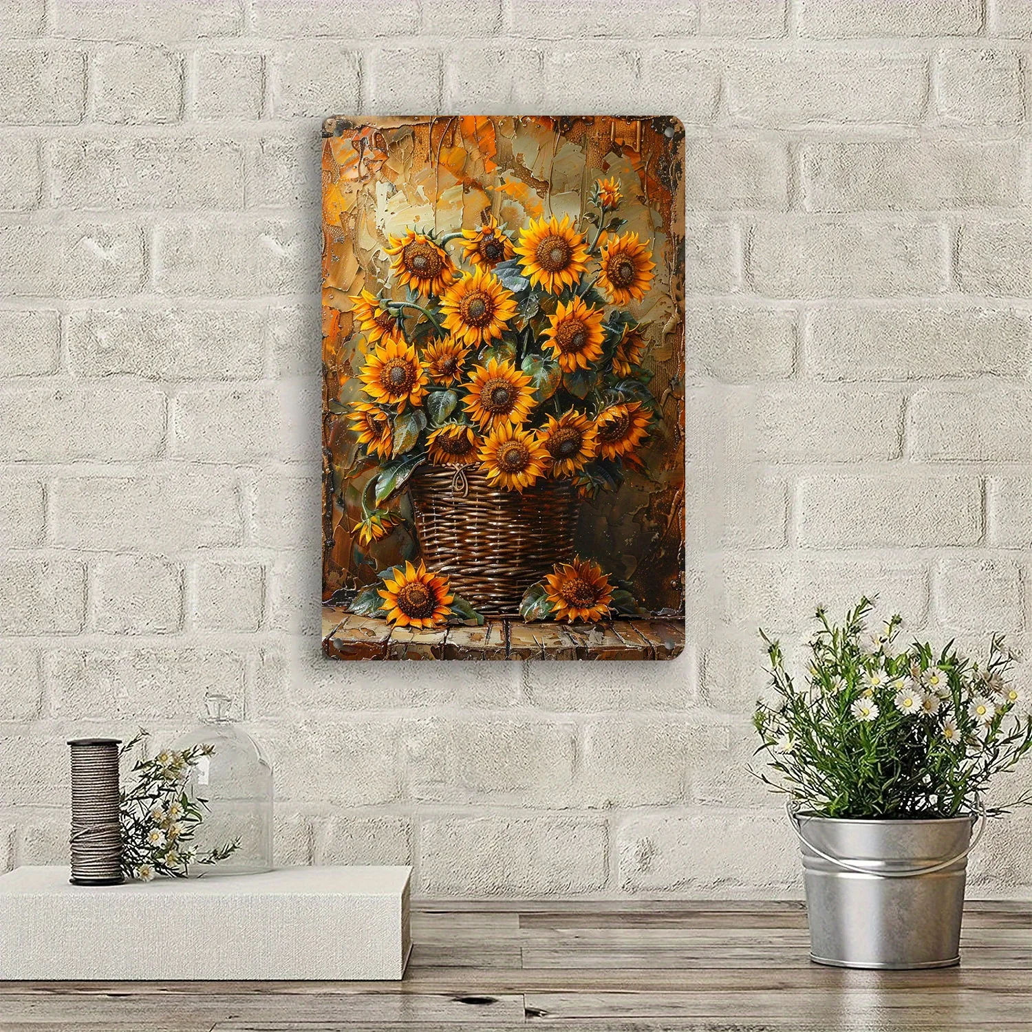 Rustikale Sonnenblumen-Metall-Wandkunst, Vintage-Eisen-Dekorationsschild, 20,3 x 30,5 cm, Bauernhaus, Küche, Wanddekoration für Zuhause, Café, Bar, Herrenhöhle