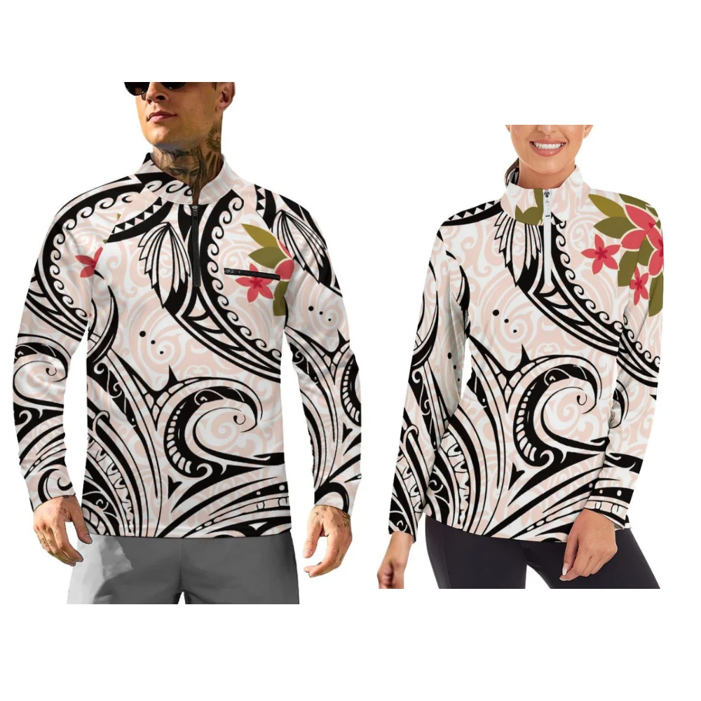 Polynesian Floral Pattern Printed Long-Sleeved Sportswear A Customizable Couple'S Sportswear Top