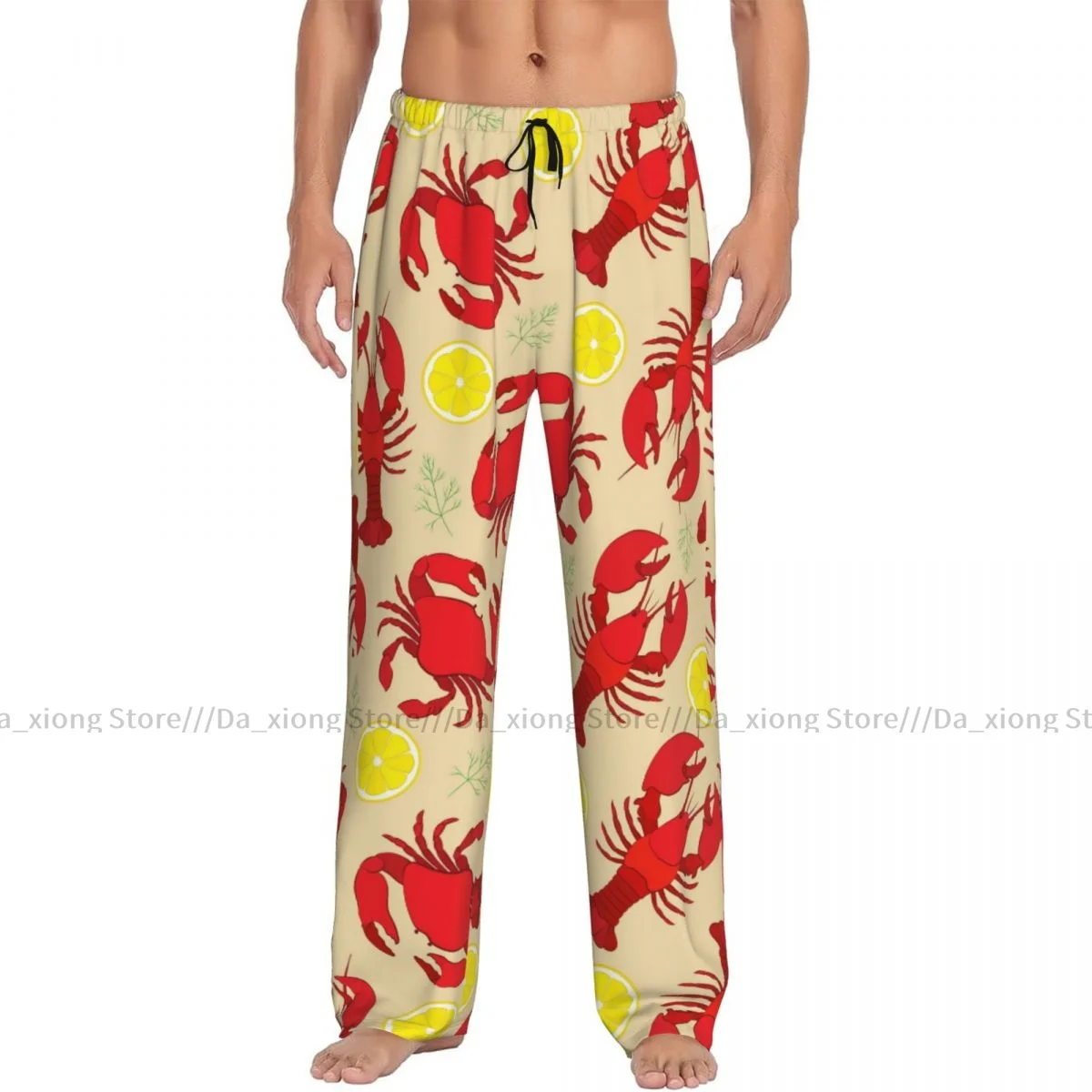 Mens Casual Pajama Long Pant Loose Elastic Waistband Lobster And Crab With Lemon And Dill Cozy Sleepwear Home Lounge Pants