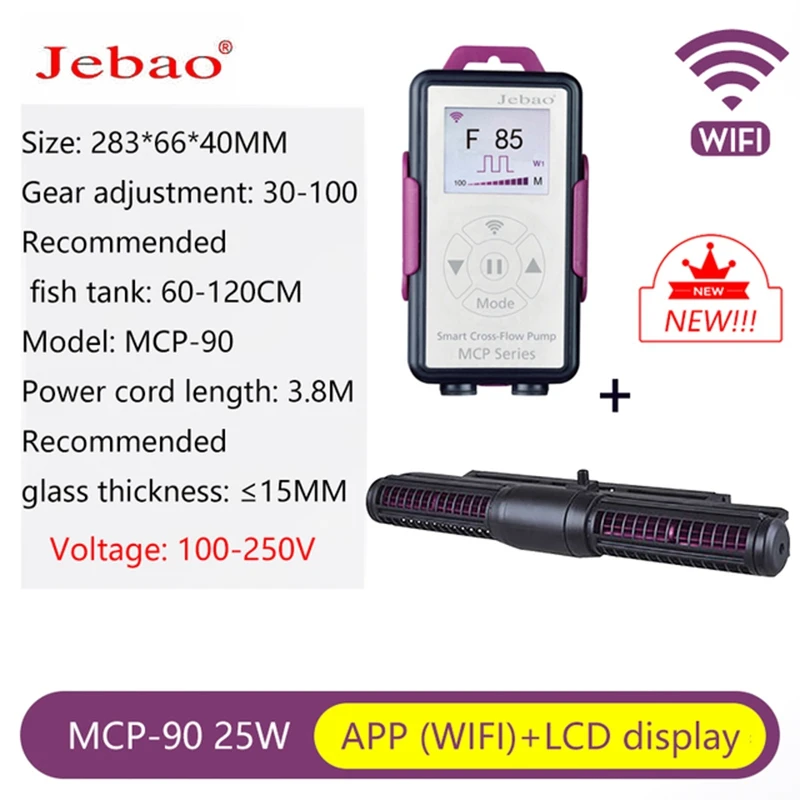 Jebao-bomba de fluxo cruzado mcp 70, 90, 120, 150, display com controle por wi-fi, ciclo silencioso, cristal líquido