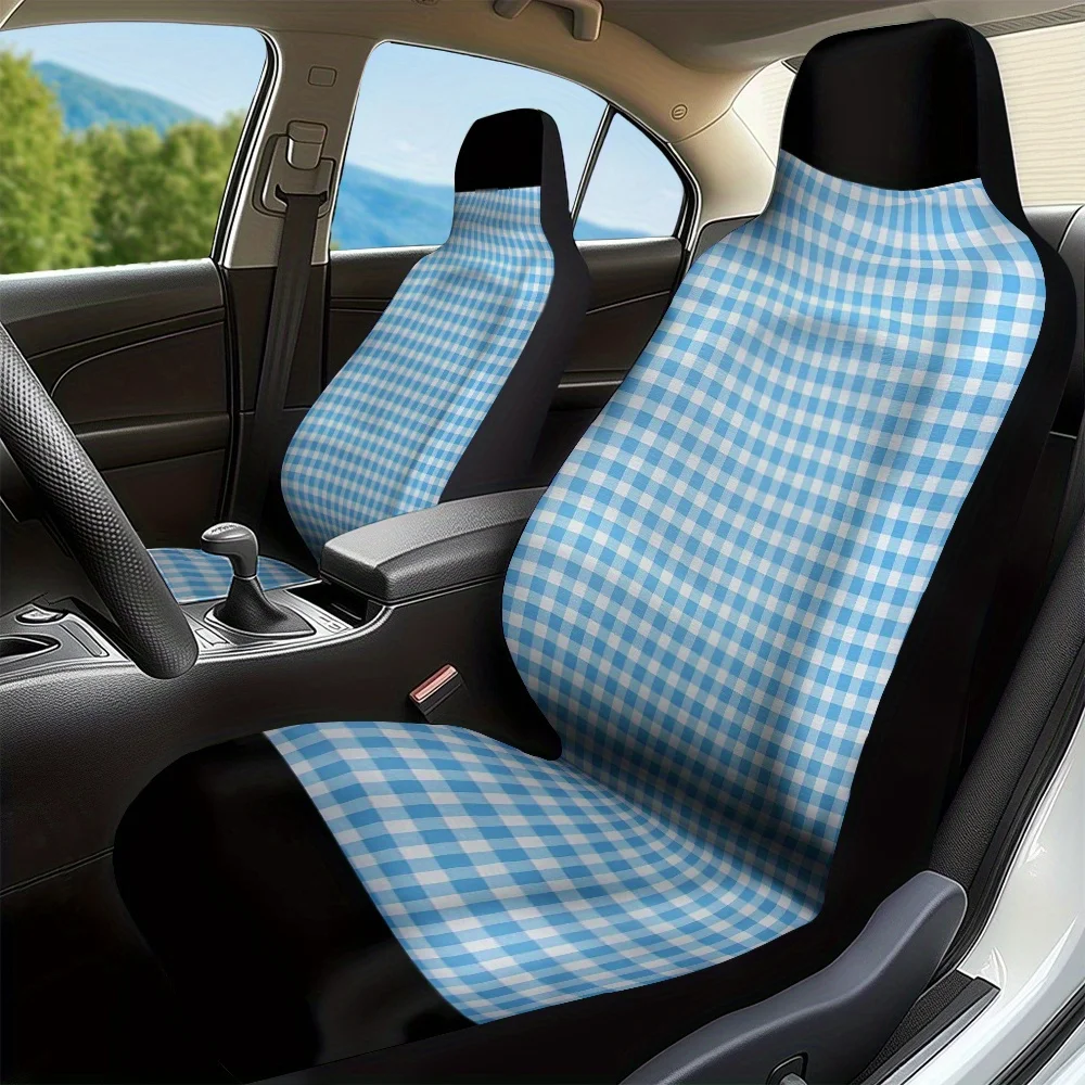 

2pcs, Blue White Checkered Pattern Car Seat Covers, Soft And Easy To Install, Universal Fit For Front Seats, Perfect For Comfort