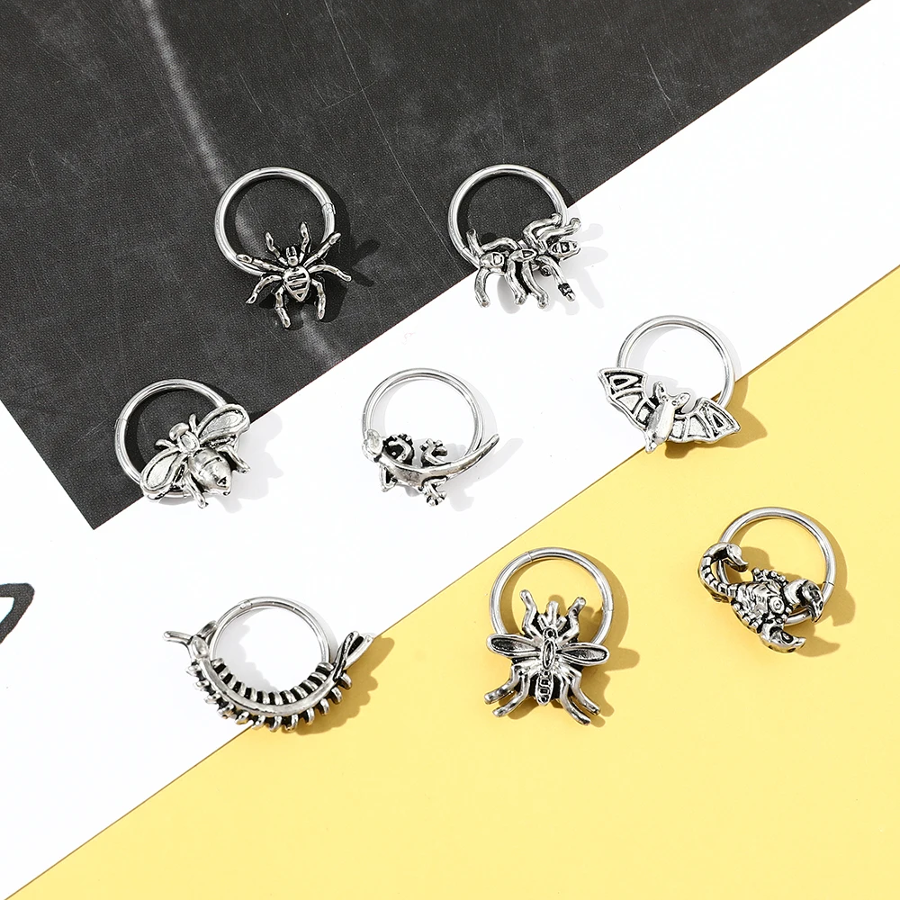 Fashion Punk Stainless Steel Nose Ring Silver Color Gothic Insect Nose Rings For Women Men Body Cartilage Piercing Jewelry