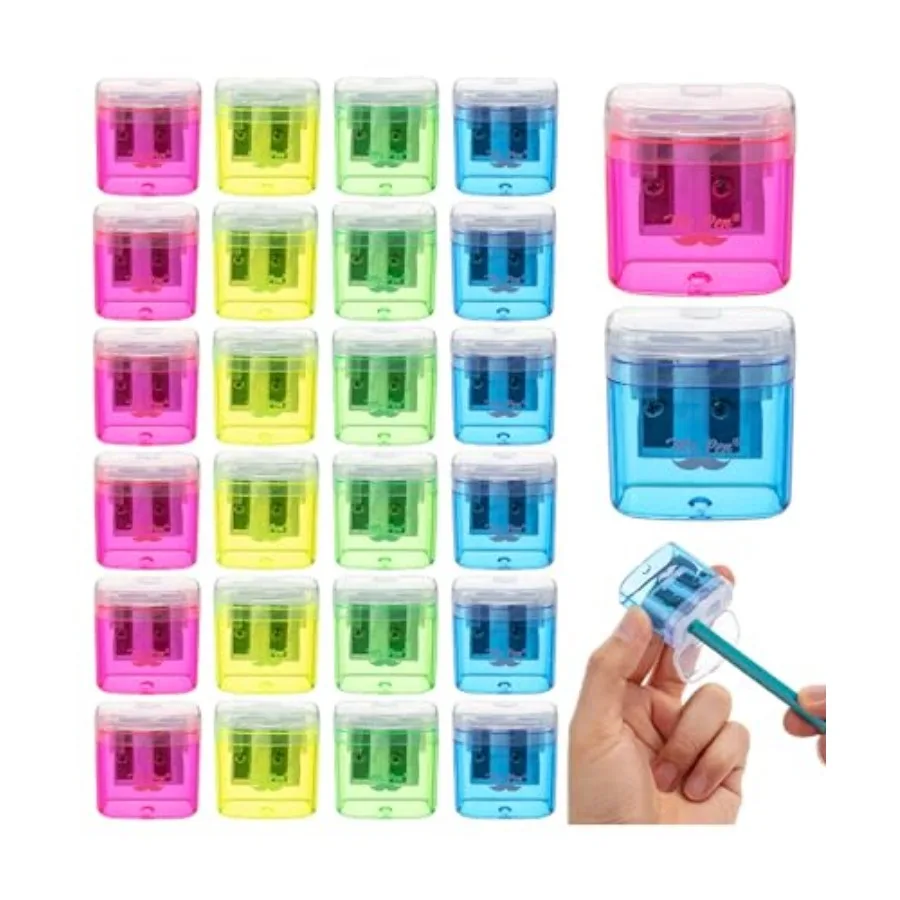 

- Pencil Sharpeners Manual, 24 Pack, Dual Hole, Colorful, Bulk Handheld Pencil Sharpener, Compatible with Standard and Jumbo Pe