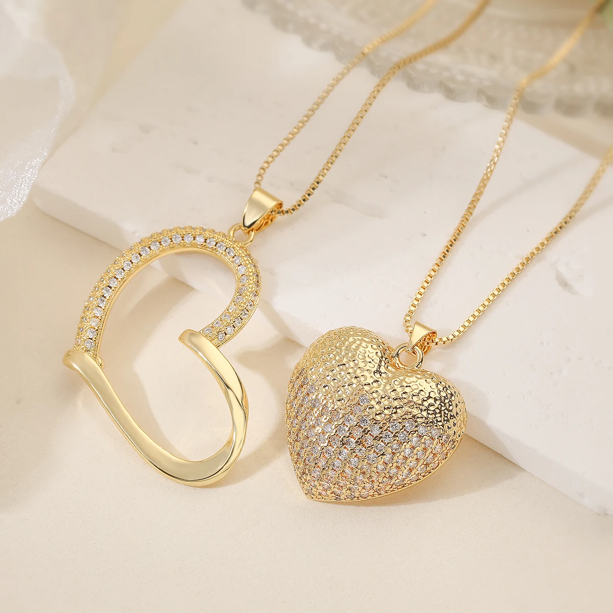 NEWBUY Unique Design Gold Color 2 Style Heart Pendant Necklaces For Women High Quality Copper CZ Jewelry