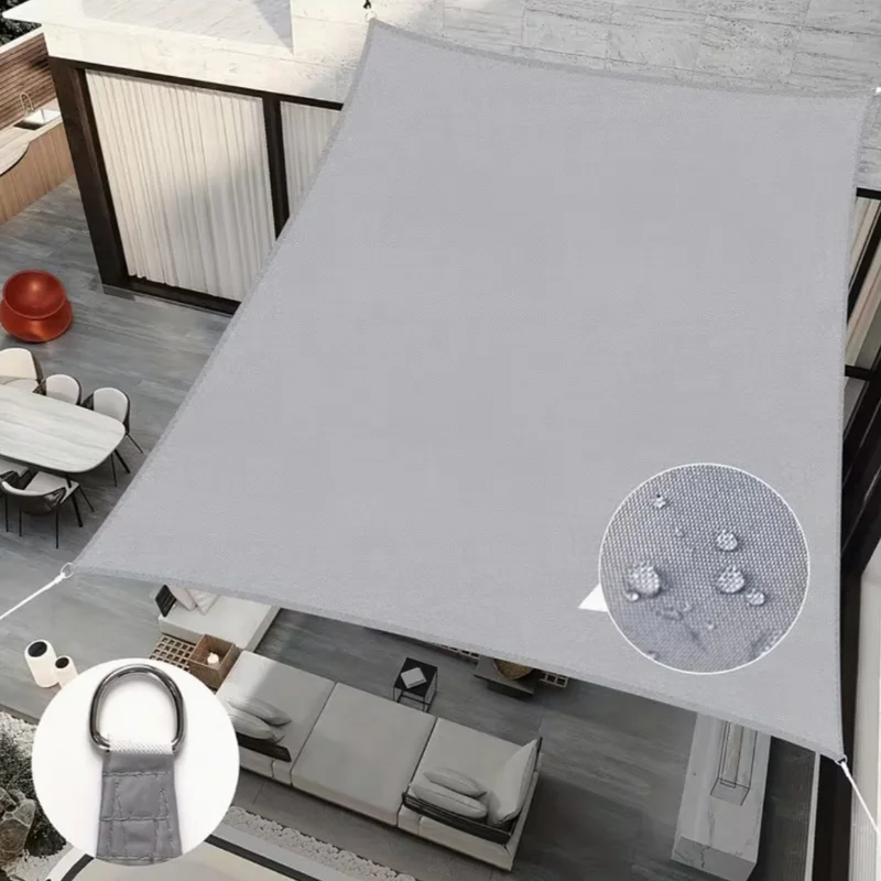 Outdoor Waterproof Rectangular Sunshade Sails and Umbrellas Are Available in Beige and Gray, with Four Corners and a D-Ring to Secure UV Protection. Suitable for Gardens, Backyards, and Terraces, It