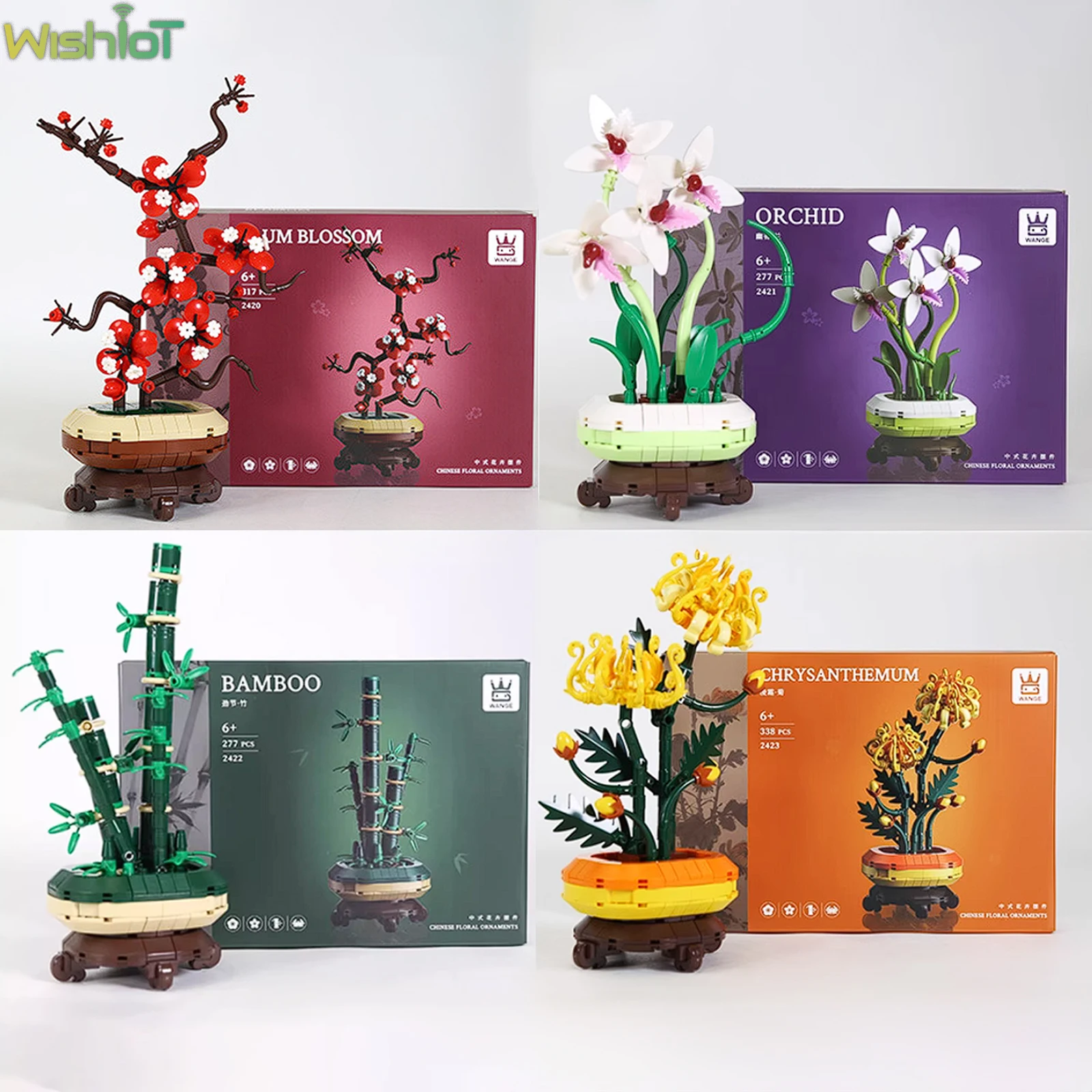 

MOC горшечные растения, строительные блоки, букет цветов, сливовый цветок, хризантема, бамбуковая орхидея, домашний декор, кирпичная игрушка, подарок на праздник для девочек