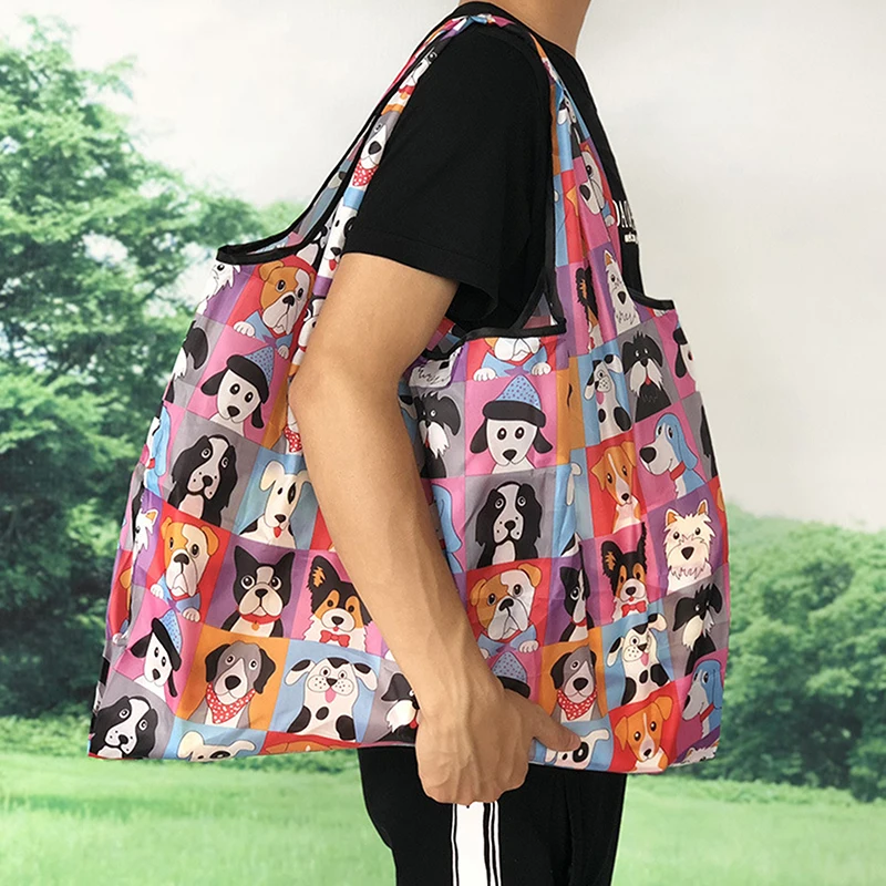 1Pc Foldable Shopping Bag Reusable Travel Grocery Bag Eco-Friendly Cute Animal Printing Supermarket Tote Bag