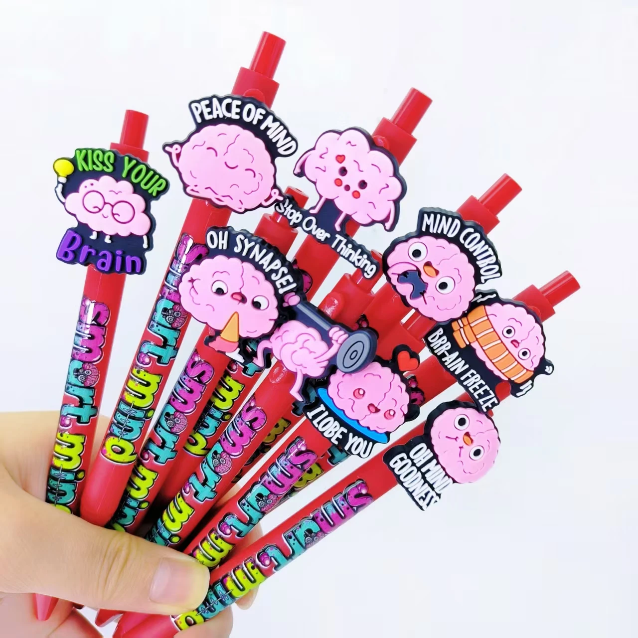

8/16pcs Red Pen Holder Series Brain Patch Ballpoint Pen Smart Brain Styling Press Ballpoint Pen Daily Office Study Ballpoint Pen