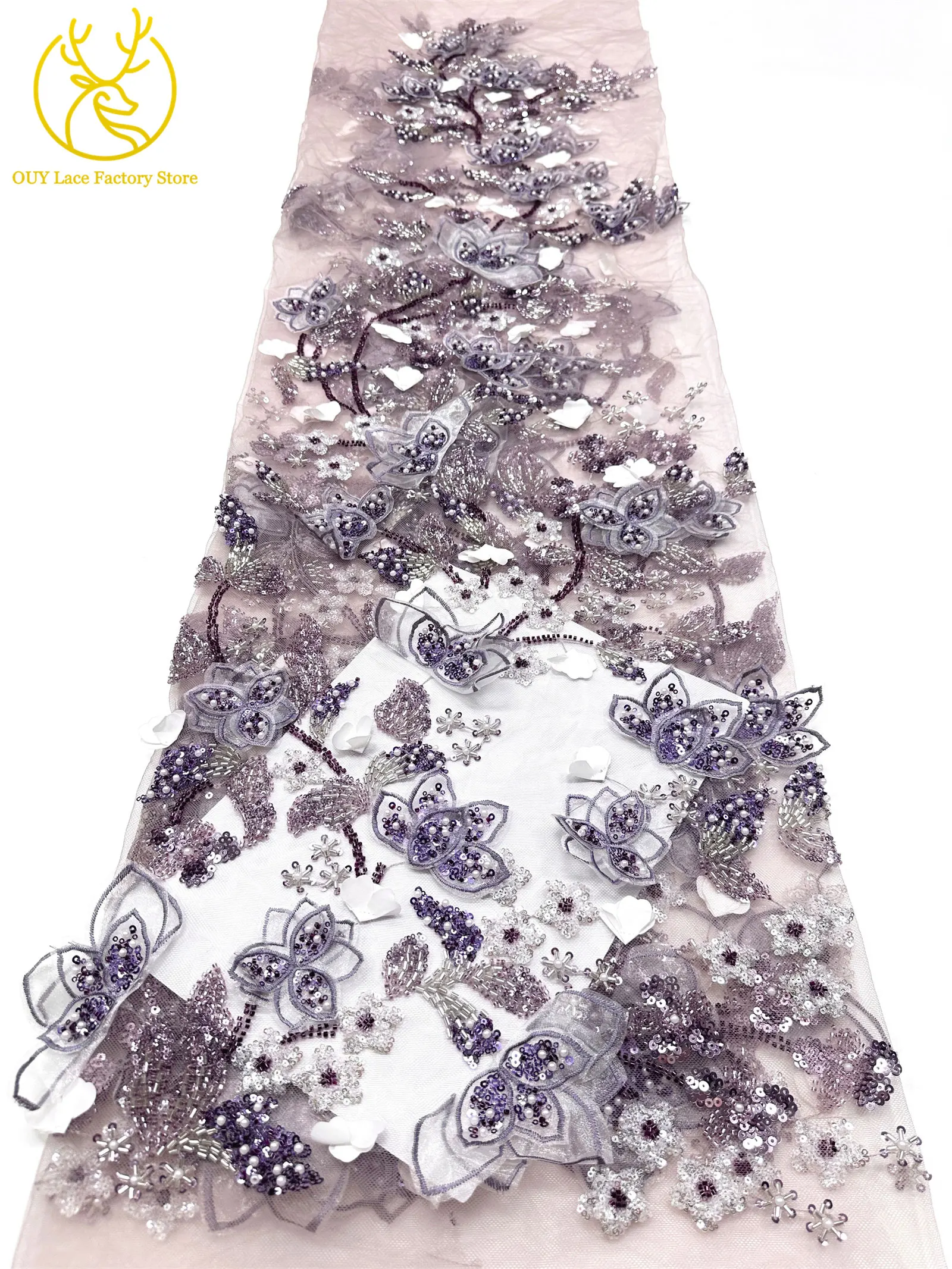 5 Yards afrikanischer 3D-Blumen-Spitzenstoff mit Perlen, 2026, hochwertiger französischer nigerianischer Stickerei-Tüllstoff zum Nähen von Hochzeitskleidern – Detail 20