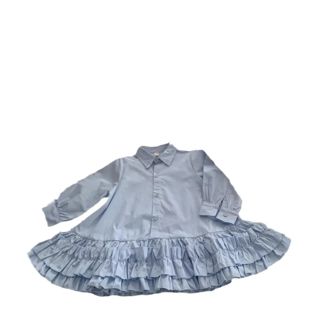 Autumn Girls' Dress Long Sleeved Shirt Collar Patchwork Dress Cake Skirt 2024 Spring Fashion New Children Clothing Kids Outfit