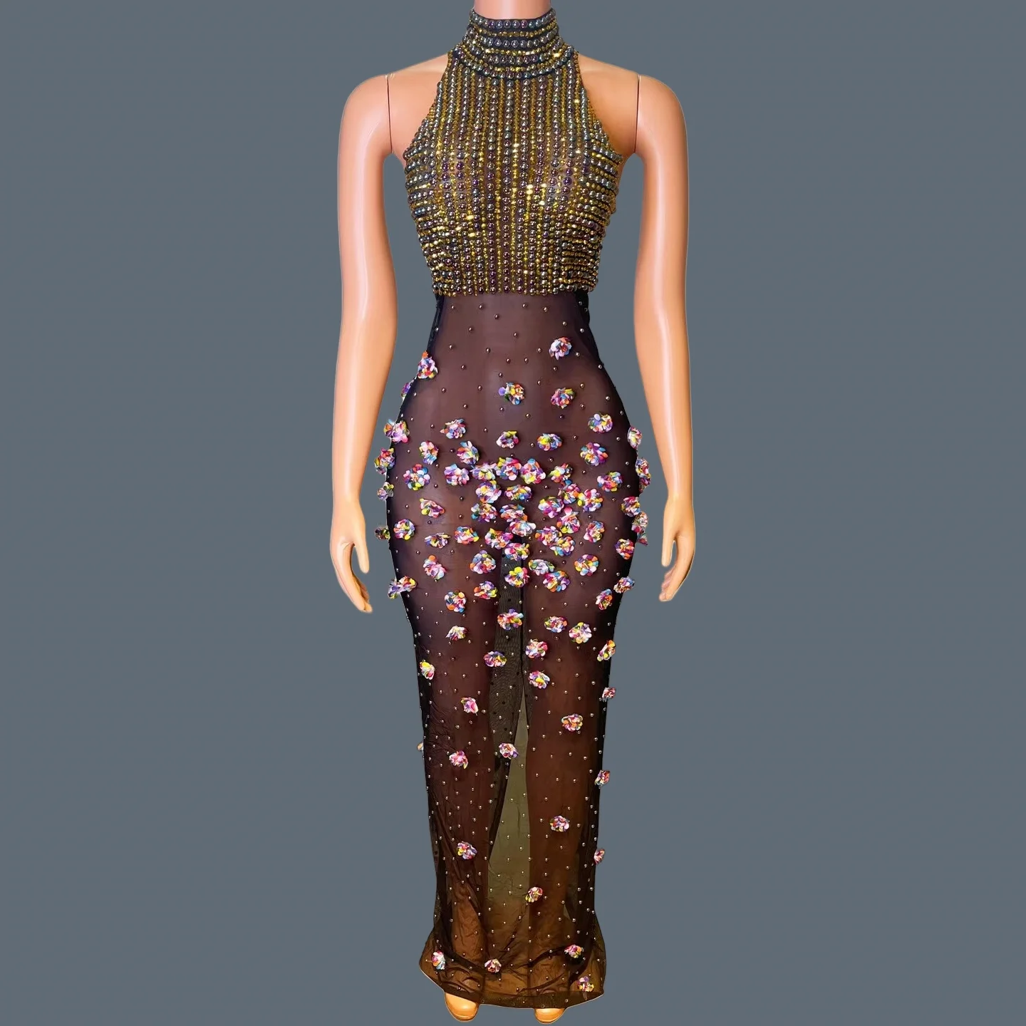 Unique Design High-end Rhinestone Evening Dress for Women Club Party Birthday Photo Shoot Wear Trendy Sexy Long Dress Shiguang