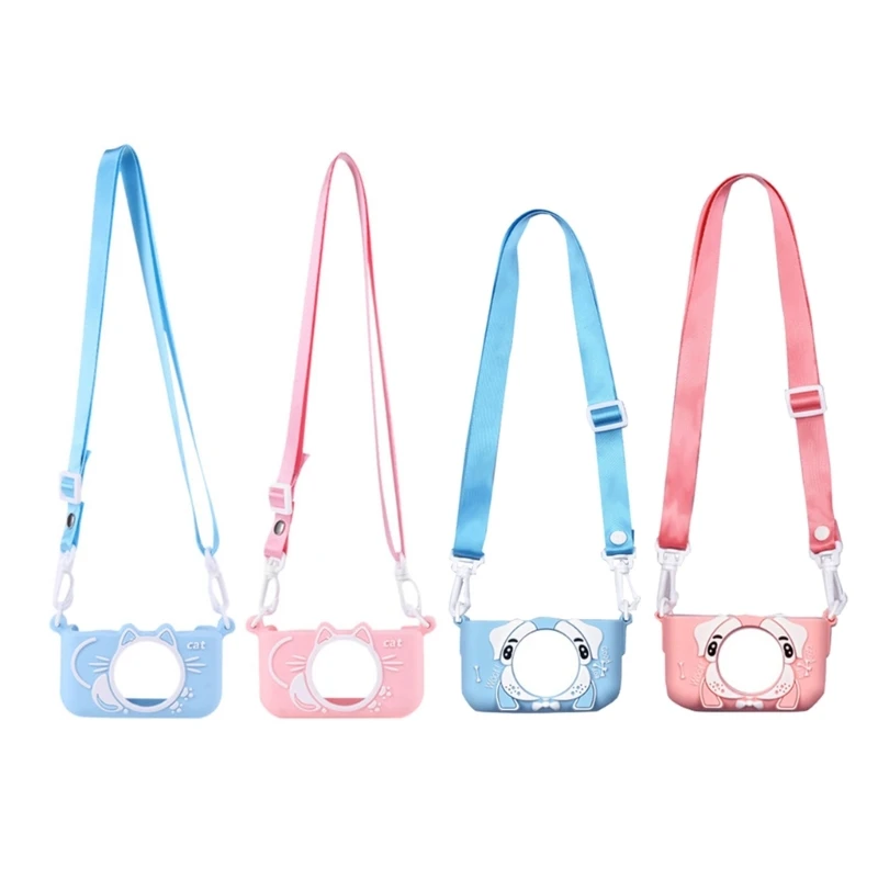 1pc Kids Camera Bag Mini Silicone Cartoon Camera Protective Cover with Adjustable Lanyard Soft Silicone Camera Protector