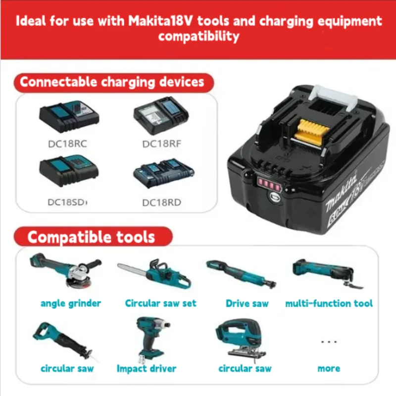 Makita Upgraded BL1860 Rechargeable Battery 18V 6Ah Lithium for Makita 18V Battery BL1840 BL1850 BL1830 BL1860B LXT 400