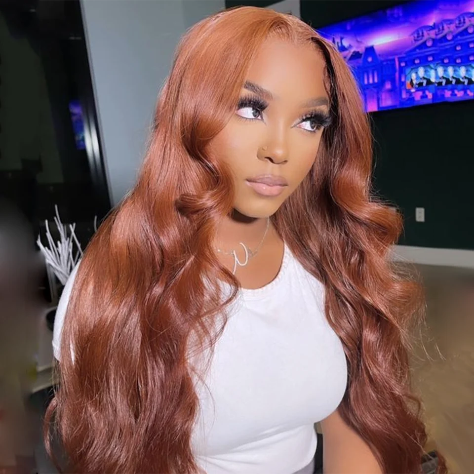 Clearance Sale Orange GInger Colored 13x4x1 Lace T Part Wig  Body Wave Human Hair Wigs Straight and Curly 180 Density