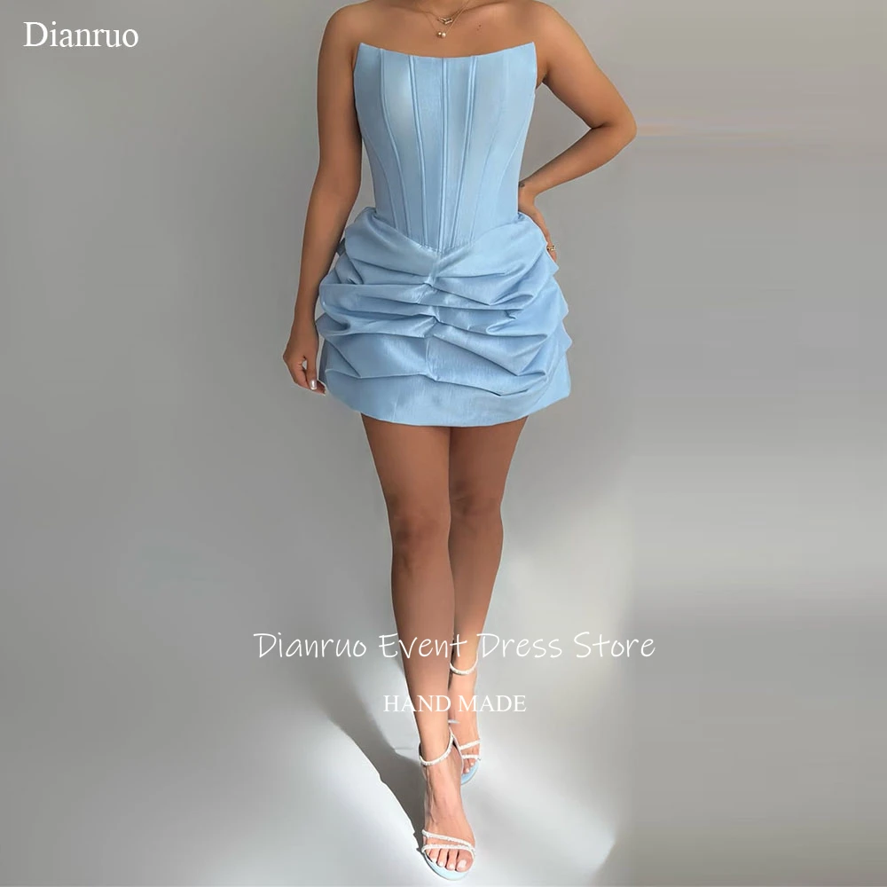 

Xikuo светло-голубое атласное вечернее платье без бретелек с рюшами, коктейльное платье без рукавов на шнуровке сзади, платье для выпускного вечера по индивидуальному заказу