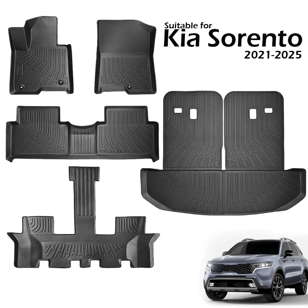 All Weather Floor Mats Cargo Liner for 2021 - 2024 2025 Kia Sorento Hybrid TPE Car Trunk Mat with Backrest Pad PHEV & HEV