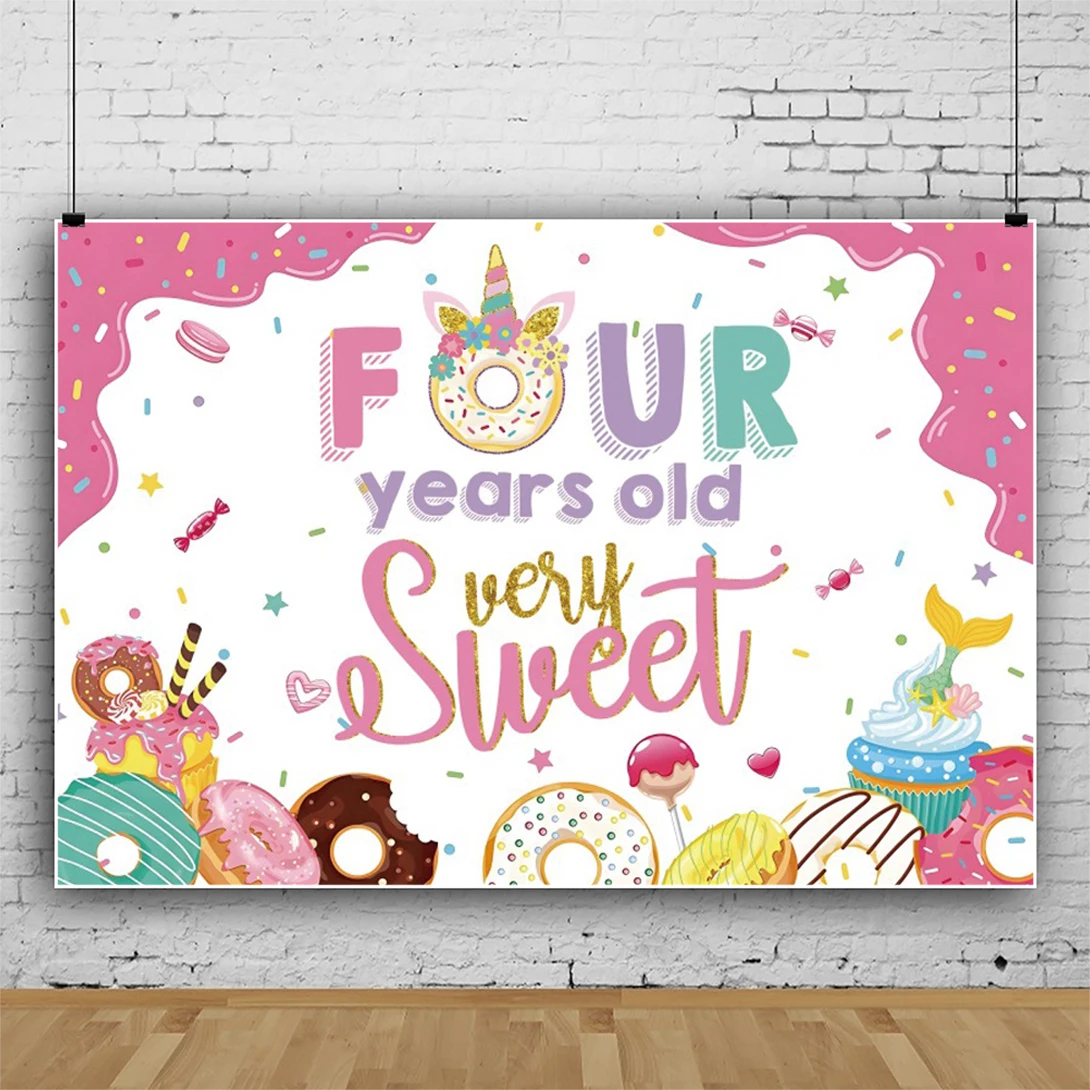 

Sweet Donuts Birthday Photography Background Newborn Baby Portrait Kids Party Decoration Backdrop for Photogtaphic Photo Studio