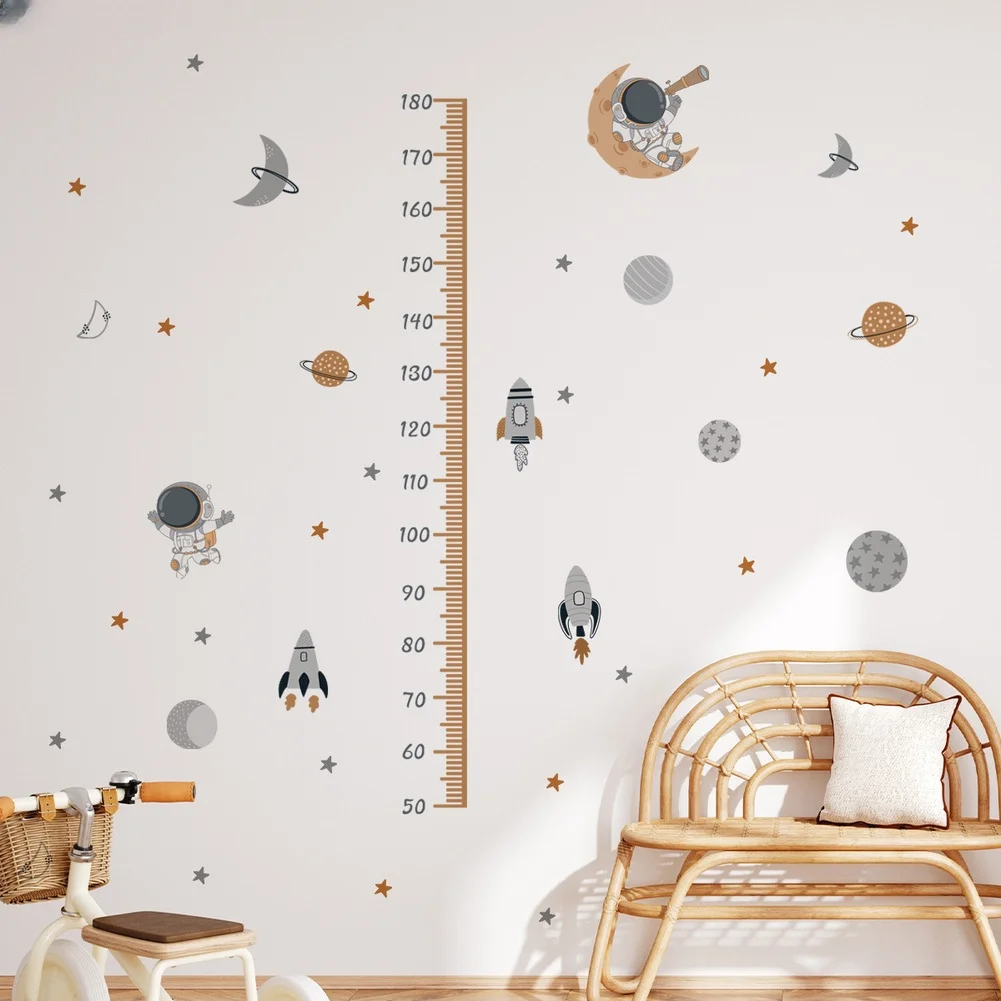 Wall Decals Height Chart with Cartoon Animals PVC Material Easy Peel Stickers for Living Room Bedroom 60x30cm 2pcs