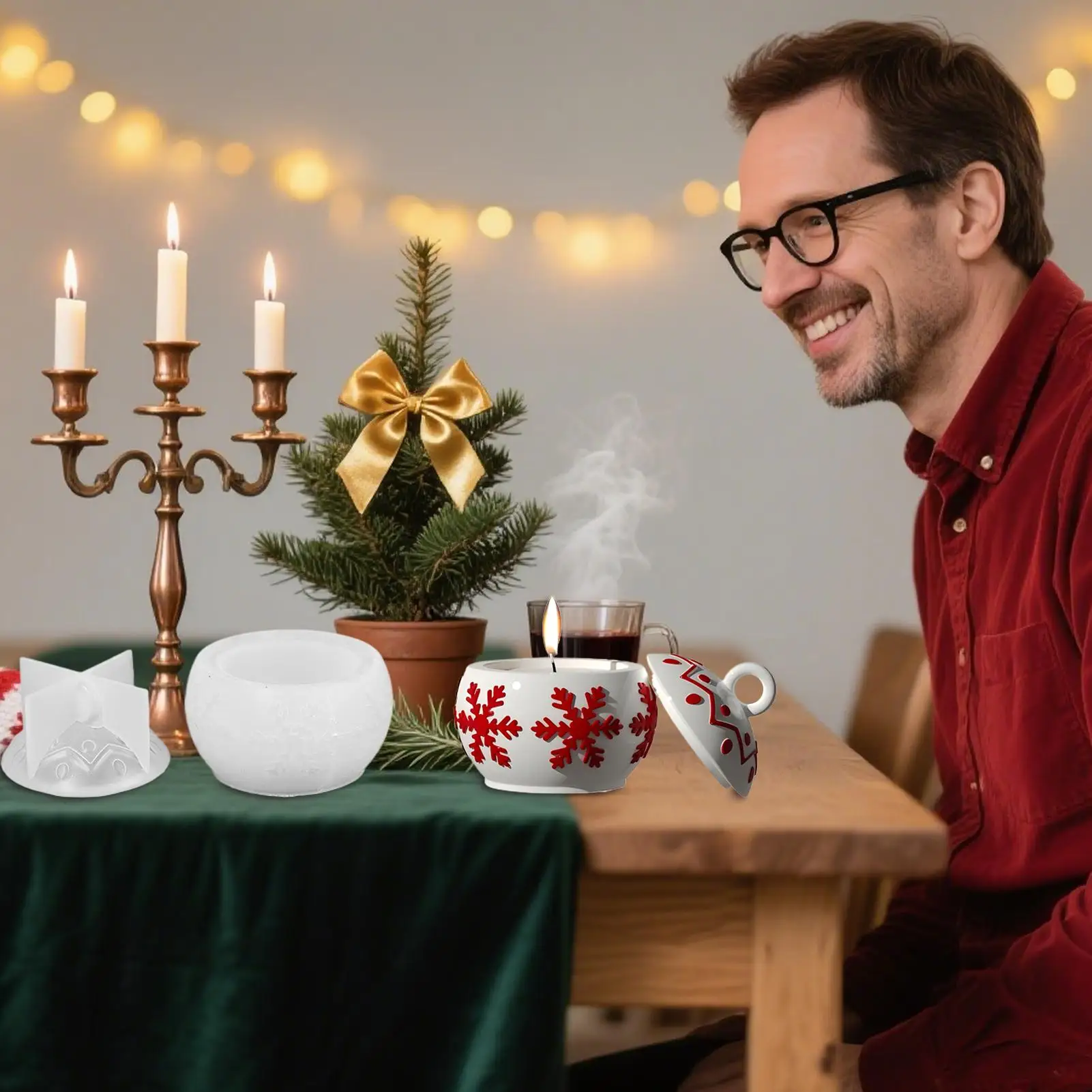 لتقوم بها بنفسك عيد الميلاد شمعة كوب الايبوكسي قالب من السيليكون عيد الميلاد ندفة الثلج تخزين يمكن الجبس قالب من السيليكون لصنع الراتنج #1