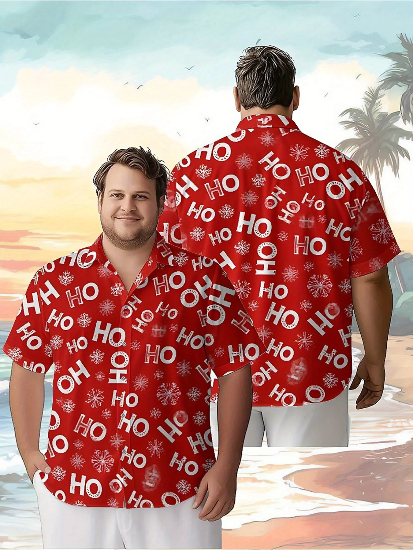 Men's Plus Size Hawaiian Shirts Christmas Pattern, Summer Casual Tops, Suitable for Outdoor and Party, Streetwear