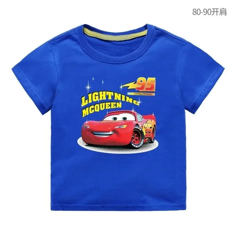 Disney Cartoon koszulka dziecięca błyskawica McQueen bawełniana modna koszula letnie chłopięce dziewczęce ubrania z krótkim rękawem Casual dziecięce na co dzień