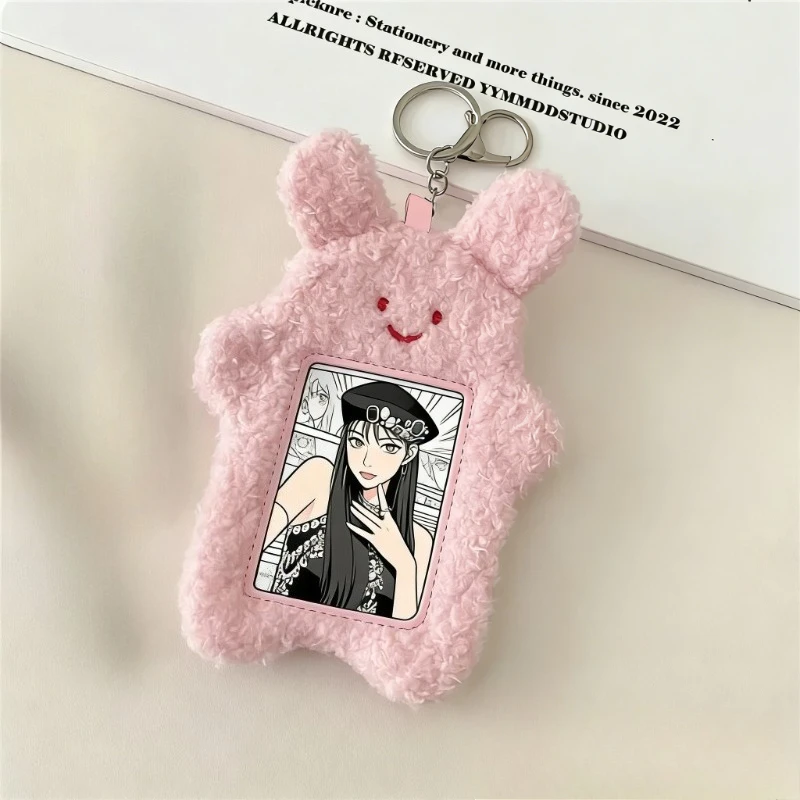 ID Card Holder Keychains Kawaii Cartoon Plush Photocard Holder Desk Accessories School Supplies Stationery Idol Display Stand