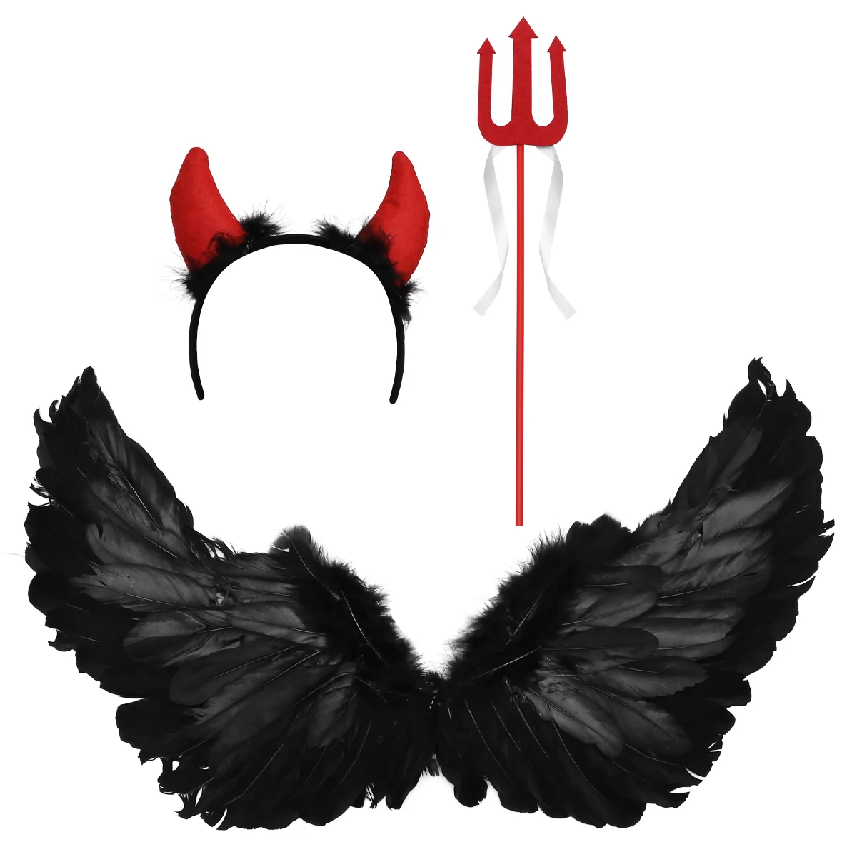 

3 Pcs Clothing Set Accessories Halloween Show Wings Miss Man Headband Plastic Costume Triangle Fork