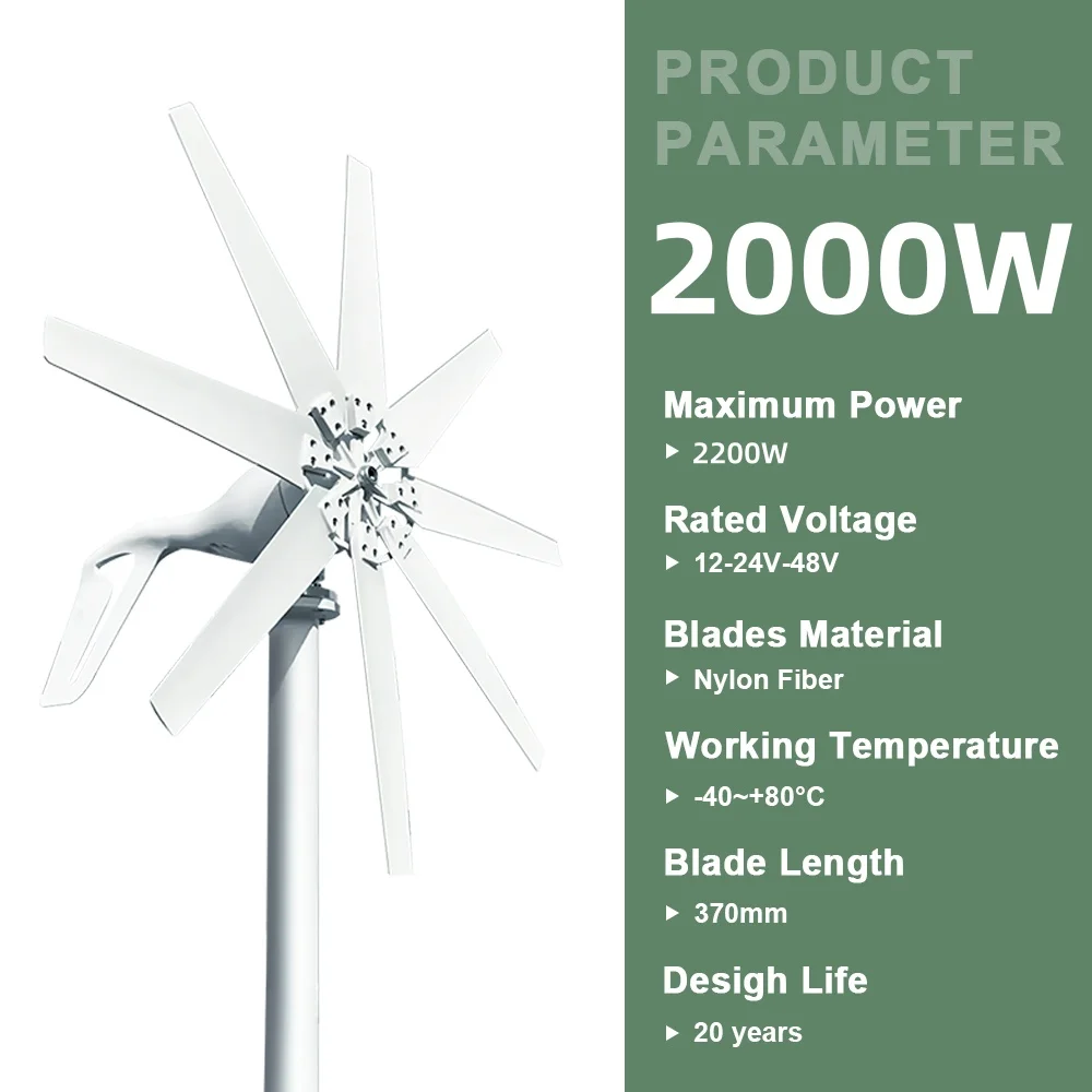 2000W Kleine Horizontale As Windturbine Generator Dynamo Real Efficiëntie 12v 24v 48v Gratis Energie windmolen Voor Thuisgebruik