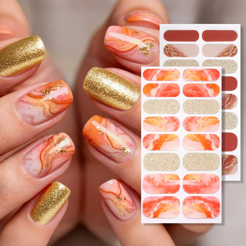 16Tips Christmas Snowflake Full Cover Nail Sticker Brown Shiny Gradient Color Nail Wraps Decals DIY Decoration Nail Art Sticker