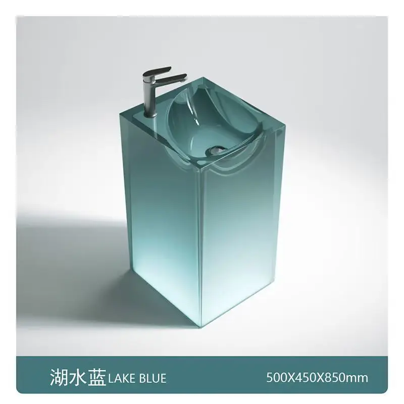

Luxury Transparent Resin Floor Standing Basin Column for Hotel Guesthouse Bathroom Balcony Integrated Design