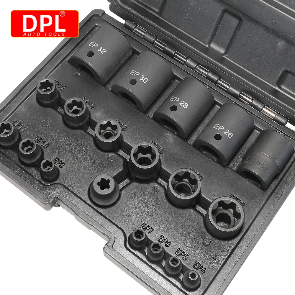 External Torx Plus Socket Set 6 Point EP Socket EP4, EP5...EP11, EP12...EP32 with 1/2\'\' 3/8\'\' 1/4\'\' Dr E-Torx Plus Socket 19pc