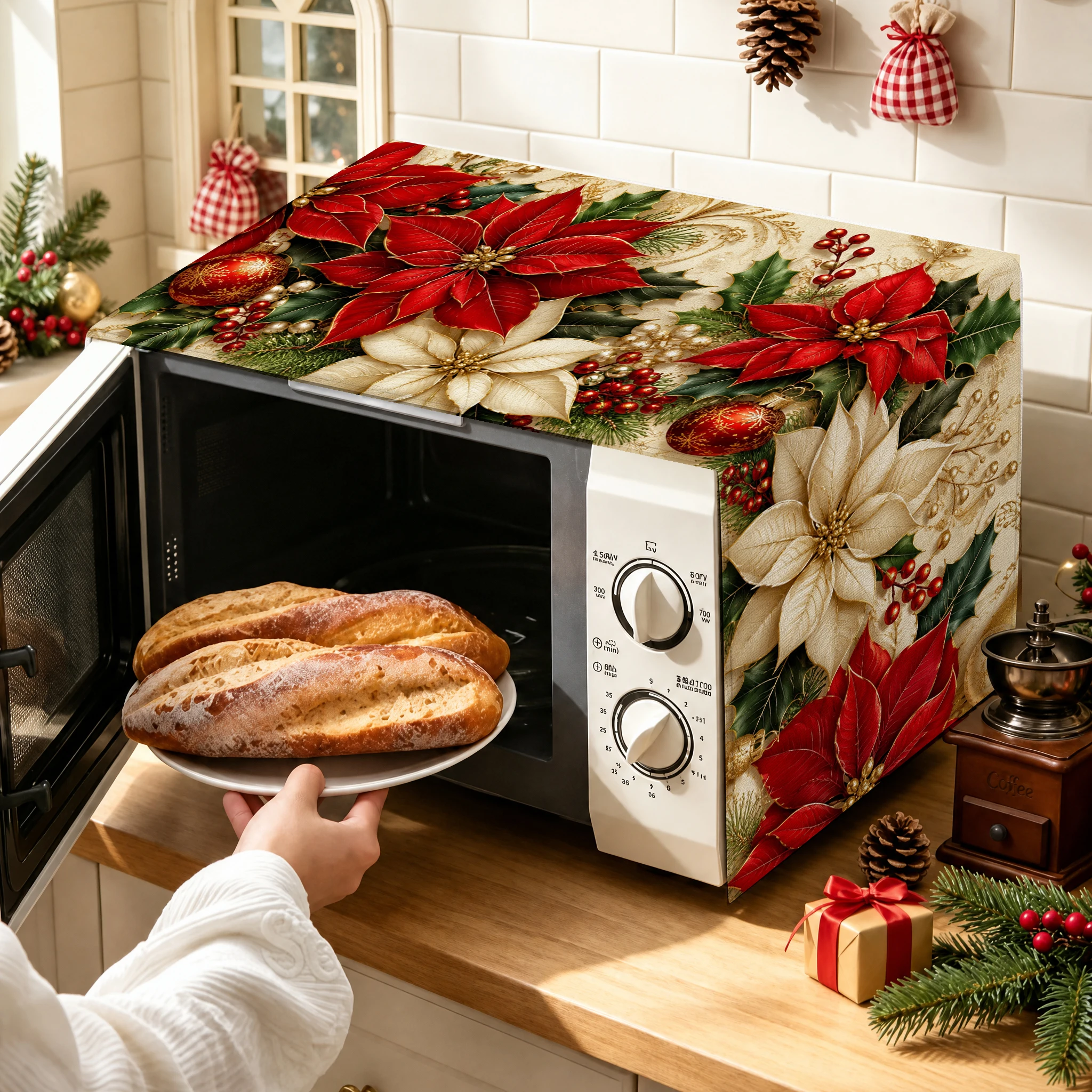 1pc Christmas Microwave Oven Cover, Festive Holiday Kitchen Protector Decor for Microwave