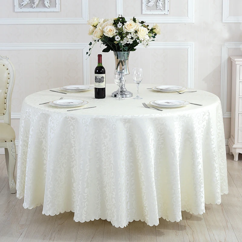 Polyester Jacquard Tafelkleed Hotel Bruiloft Banket Feestdecoratie Ronde Witte Tafelhoezen Tafeloverlays Gedrukt Home Decor