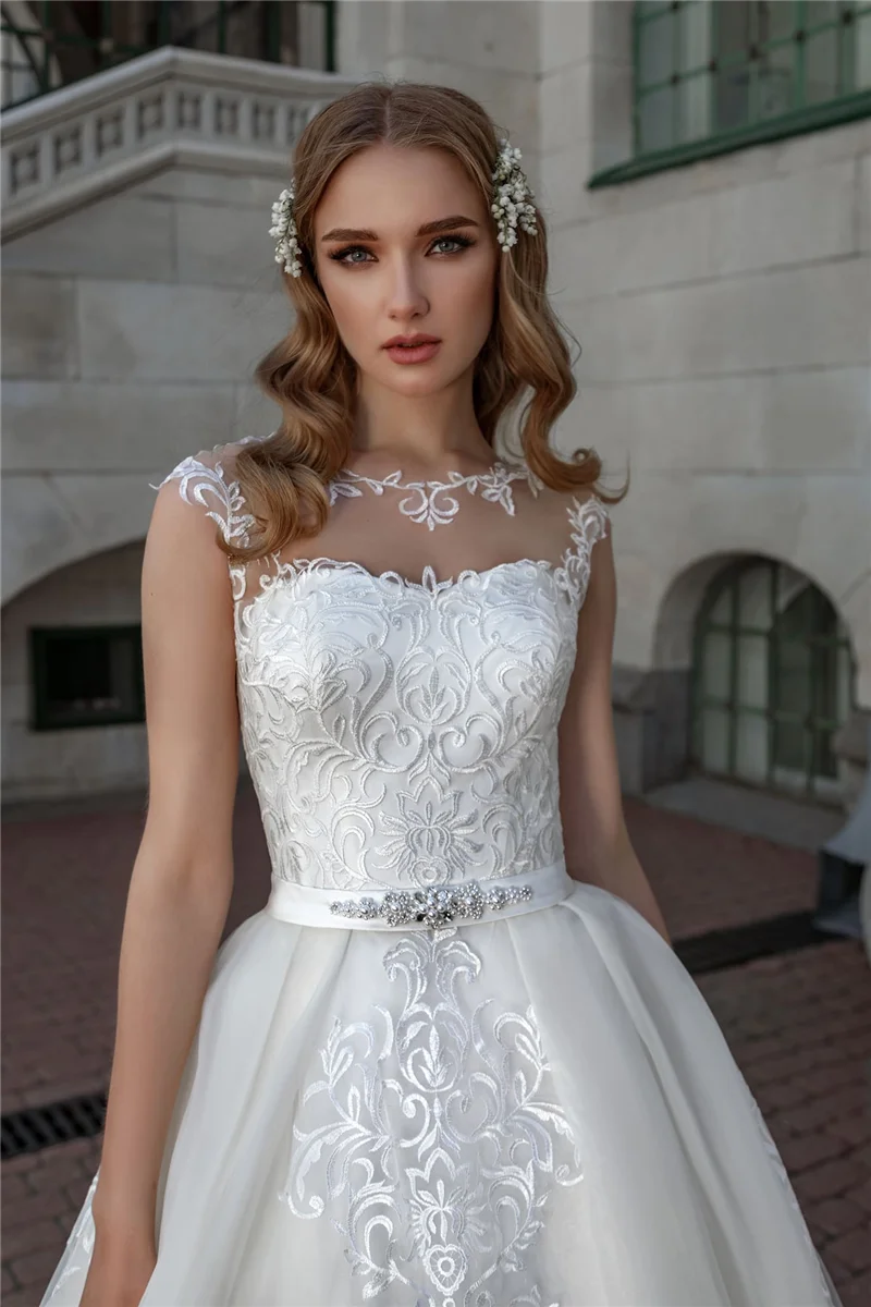 Robe De mariée en dentelle, coupe A-Line, avec boutons au dos plissé, sur mesure, pour le jardin