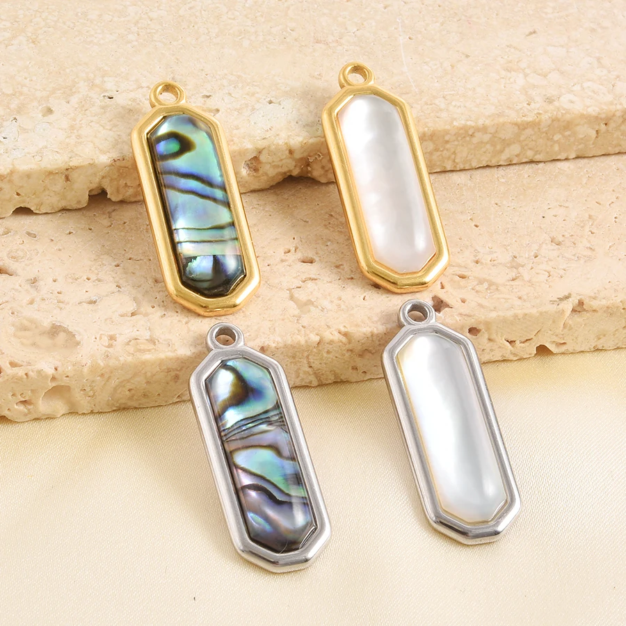 3pcs Shell Pendant Rectangular flower stainless steel Charm for DIY Earrings Bracelet Necklace Jewelry Making DIY Components