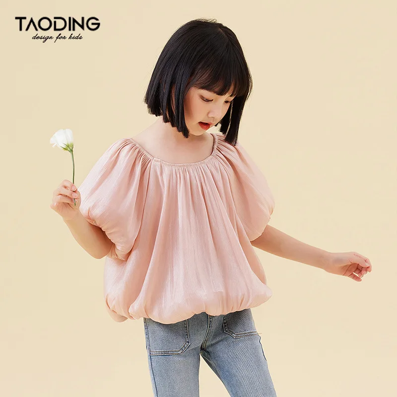 Baby Girl Top Girls Summer Top Summer Children Simple Fashion Sweet Refreshing Texture Bud Bubble Sleeve Fashion Comfort Tops