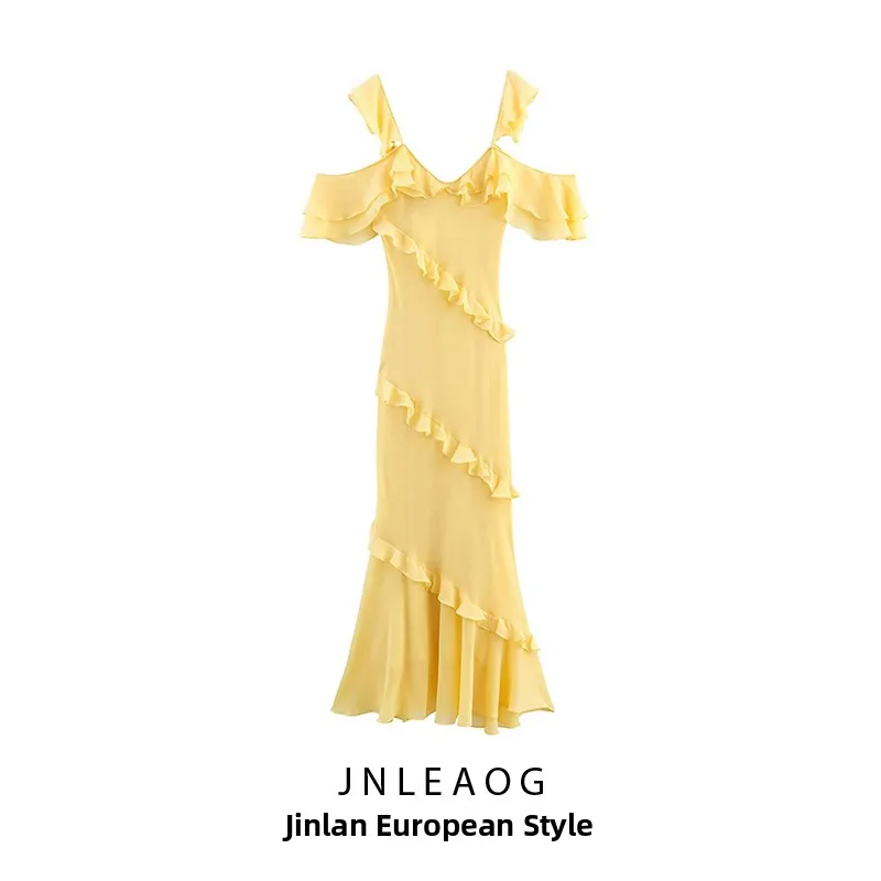 Vestido Decorativo em Camadas com Design de Moda Fena Outono Novo da Marca JNLEAOG Versão Casual em Fibra de Poliéster