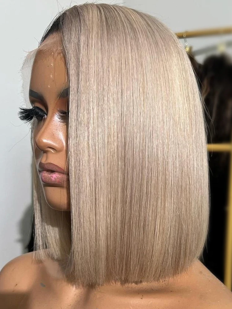 Perruque Bob courte blonde pour femme, document blond agaçant, dentelle complète 13 age transparente, perruques de cheveux humains, densité 180%