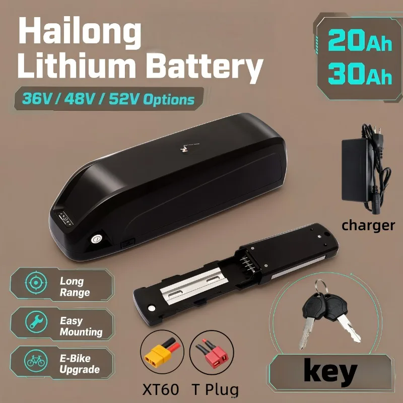 Electric Bicycle Hailong Replacement Battery 36V 48V 52V, 12Ah 15Ah 18Ah 20Ah 30Ah for Bafang BBS02 BBS03 BBSHD