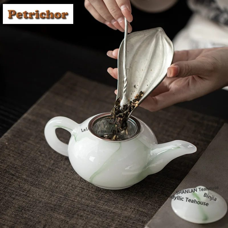 White Jade Emperor Green Glazed Teapot Creative Tea Infuser Pot Tea Maker Kettle With Strainer Oolong Tea For Tea Craft Supplies
