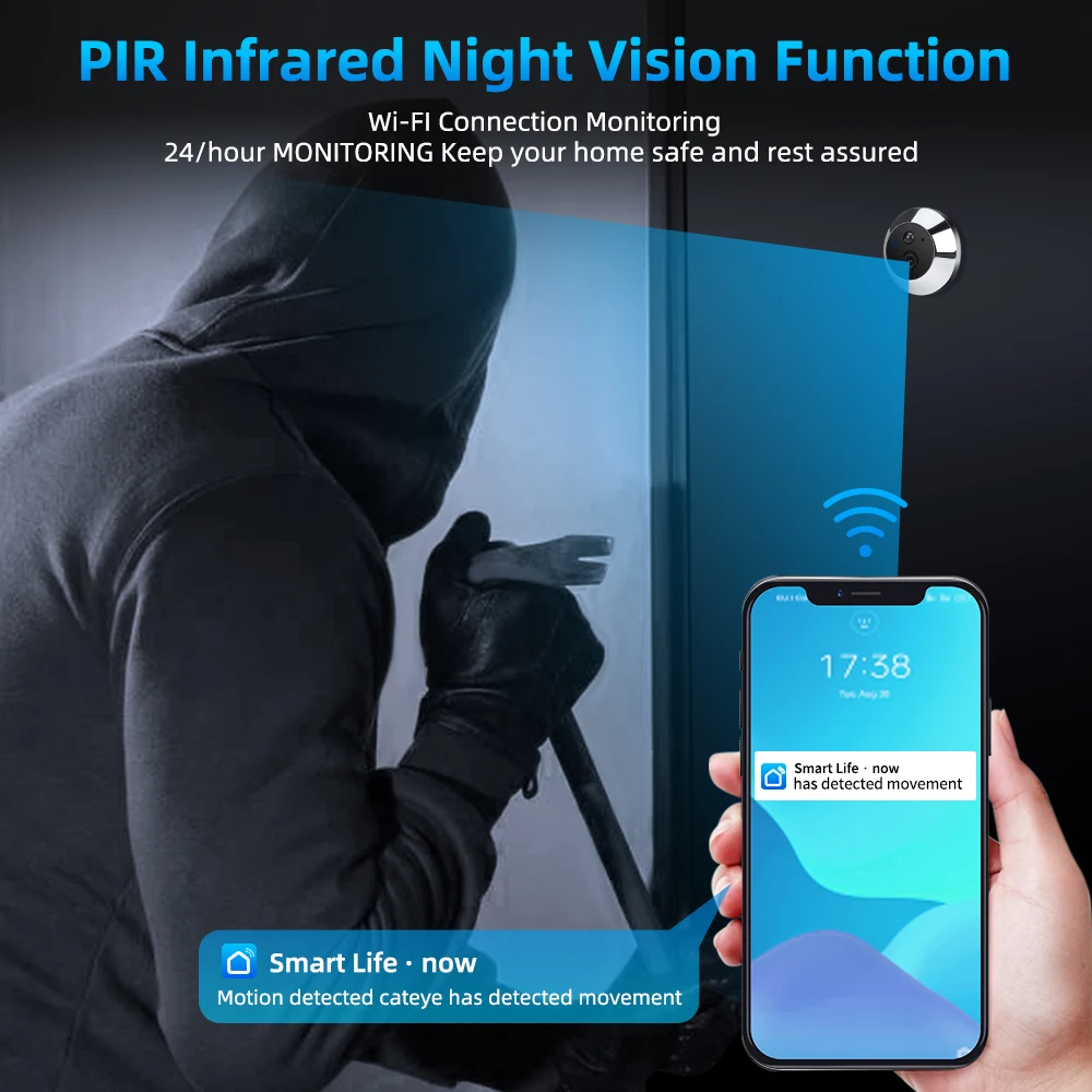 New Tuya Smart Life Home WiFi Digital Peepholes Door Camera 1080P 4.3 Inch PIR Motion Night Vision Alexa Doorbell Viewer