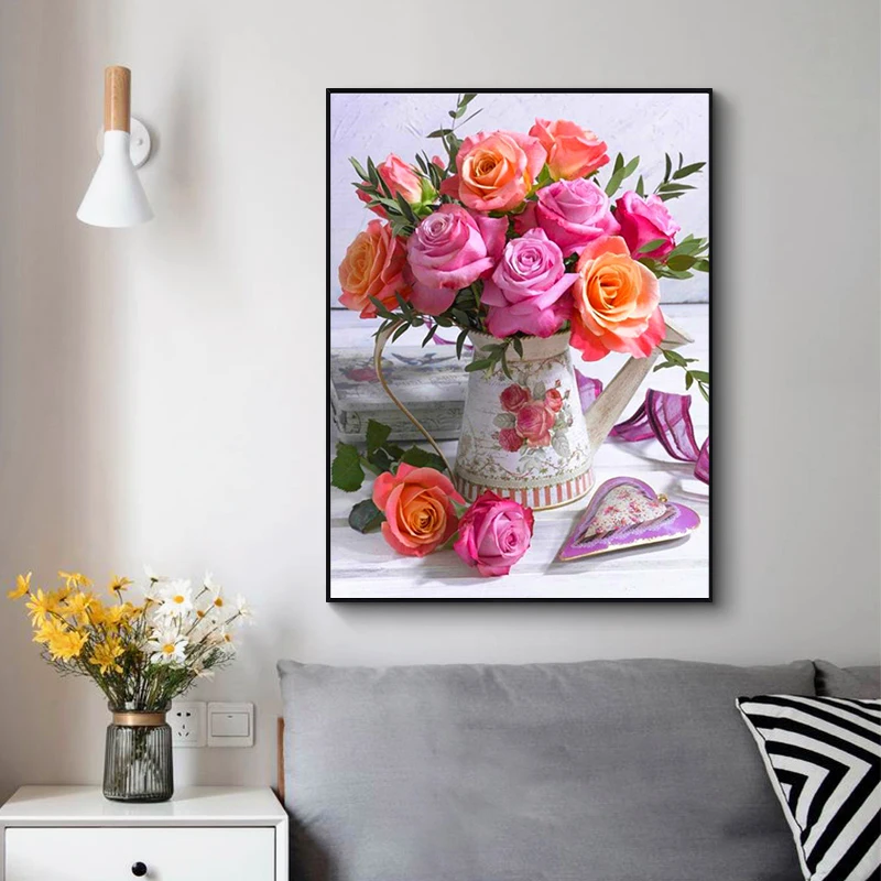 5D fai da te pittura diamante fiori vaso punto croce Kit trapano completo ricamo mosaico rosa arte immagine di strass decorazione regalo