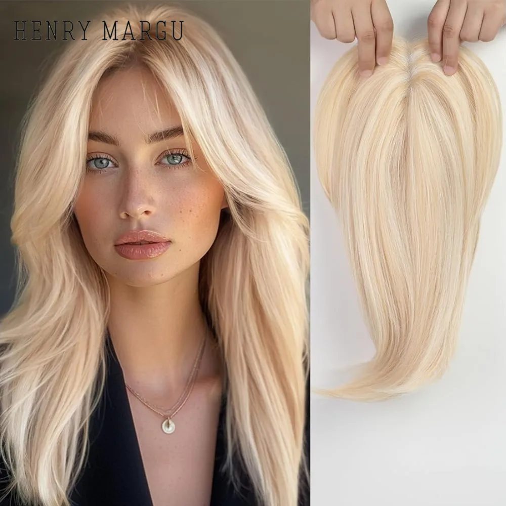 

14/18 inch Blonde Highlight Synthetic Hair Topper Layered Straight Hair Extension Swiss Base Clip In Hair Toppers Natural Daily